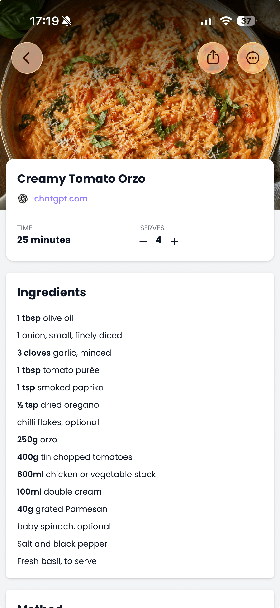 Recipe imported from ChatGPT and saved in Poach